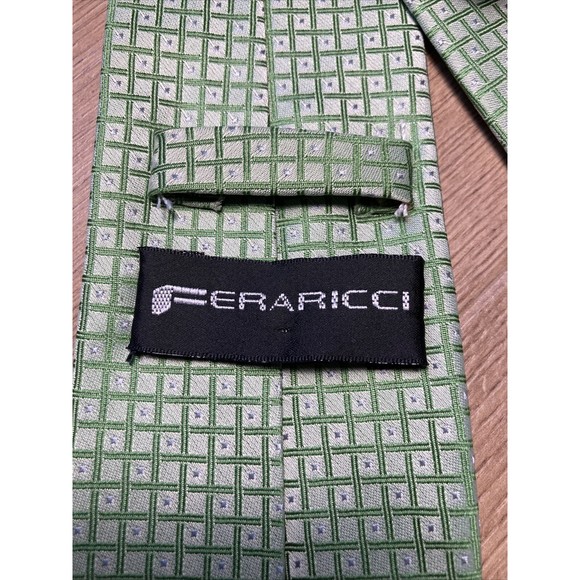 Men’s Necktie Tie Neckwear Green Checked by Feraricci - Picture 4 of 4